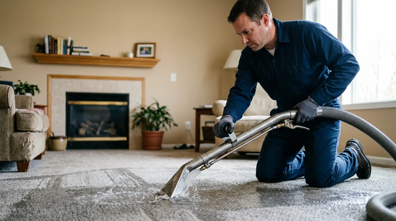 Water damage restoration technician working near Elsie, MI